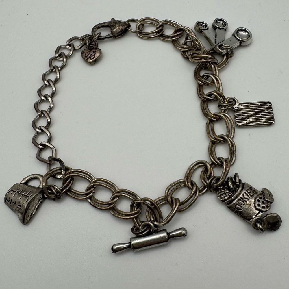 Brighton Charm Silver Bracelet Baking Cooking Muffin Rolling Pin Cookies